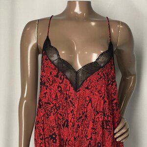NEW ZADIG & VOLTAIRE Maxi Dress Crimson Red Size L Risty Lace Trim Neckline